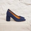 Femme Paire et Fils Sandales-Babies à talon bloc en daim bleu marine
