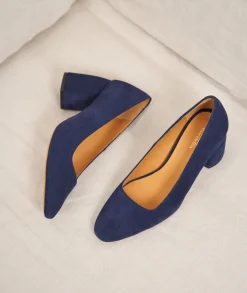 Femme Paire et Fils Sandales-Babies à talon bloc en daim bleu marine