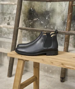Homme Paire et Fils Bottines-BOTTINE CHELSEA HOMME EN CUIR NOIR grainé