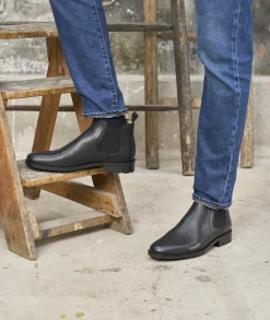 Homme Paire et Fils Bottines-BOTTINE CHELSEA HOMME EN CUIR NOIR grainé