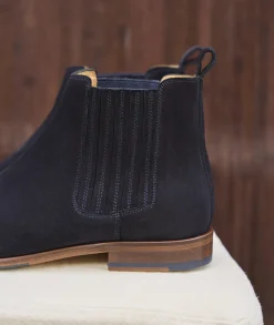 Homme Paire et Fils Bottines-Bottine western en daim bleu marine