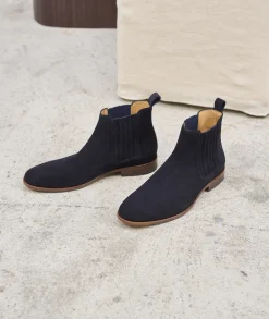 Homme Paire et Fils Bottines-Bottine western en daim bleu marine