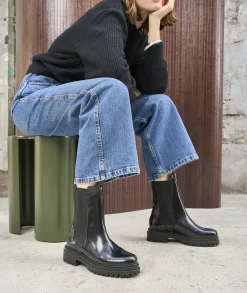Femme Paire et Fils Boots-BOTTINES CHELSEA CUIR NOIR vernis