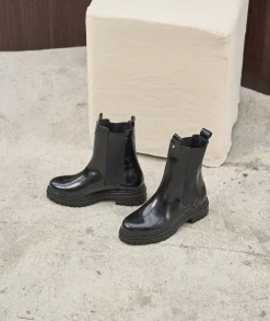 Femme Paire et Fils Boots-BOTTINES CHELSEA CUIR NOIR vernis
