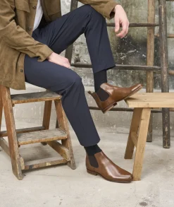 Homme Paire et Fils Bottines-Bottines chelsea en cuir patiné cognac