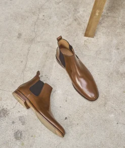 Homme Paire et Fils Bottines-Bottines chelsea en cuir patiné cognac