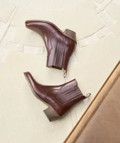 Femme Paire et Fils Boots-Bottines western en cuir marron patiné