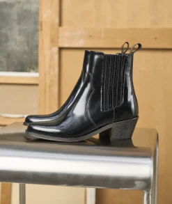 Femme Paire et Fils Boots-Bottines western en cuir noir vernis