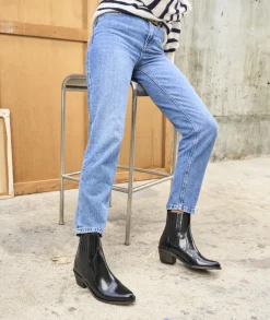 Femme Paire et Fils Boots-Bottines western en cuir noir vernis