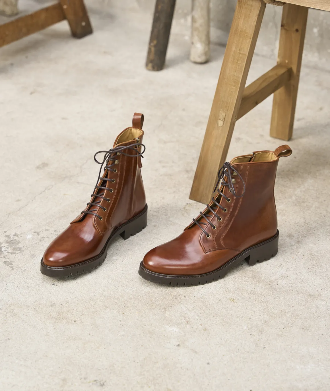 Femme Paire et Fils Boots-combat boots cuir