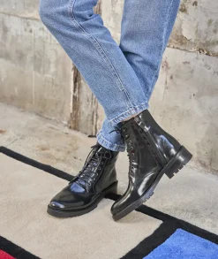 Femme Paire et Fils Boots-Combat boots en cuir noir