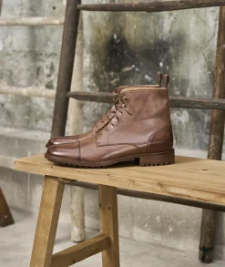 Homme Paire et Fils Combat Boots Homme-COMBAT BOOTS EN CUIR patiné cognac