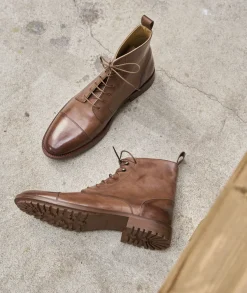 Homme Paire et Fils Combat Boots Homme-COMBAT BOOTS EN CUIR patiné cognac