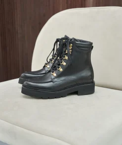 Femme Paire et Fils Boots-COMBAT BOOTS FEMME EN CUIR NOIR