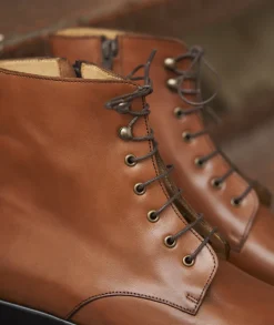 Femme Paire et Fils Boots-Combat boots femme en cuir cognac