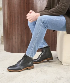 Homme Paire et Fils Combat Boots Homme-Combat boots homme en cuir grainé texturé