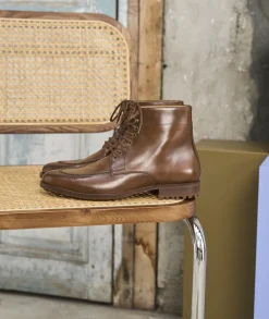 Homme Paire et Fils Combat Boots Homme-Combat boots homme en cuir cognac