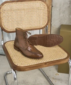 Homme Paire et Fils Combat Boots Homme-Combat boots homme en cuir cognac