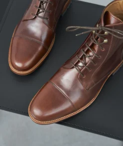 Homme Paire et Fils Combat Boots Homme-Combat boots homme en cuir marron patiné