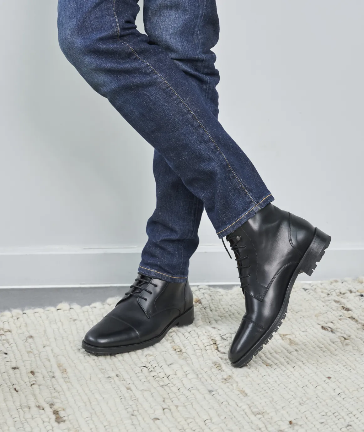 Homme Paire et Fils Combat Boots Homme-Combat boots homme en cuir noir