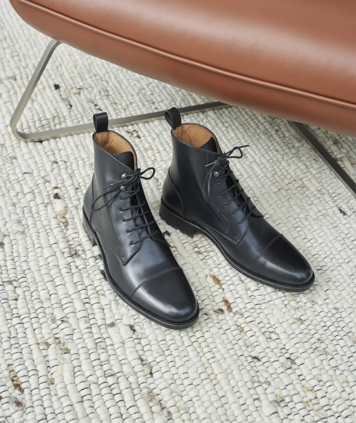 Homme Paire et Fils Combat Boots Homme-Combat boots homme en cuir noir
