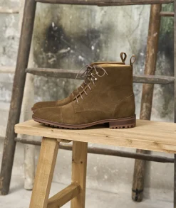 Homme Paire et Fils Combat Boots Homme-Combat boots homme en daim feuilles mortes