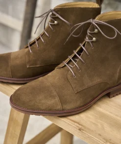 Homme Paire et Fils Combat Boots Homme-Combat boots homme en daim feuilles mortes