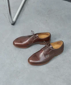 Homme Paire et Fils Derbies Et Richelieu-DERBIES HOMME EN CUIR PATINÉ MARRON