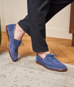 Homme Paire et Fils Mocassins-Mocassin bateau en daim bleu roi