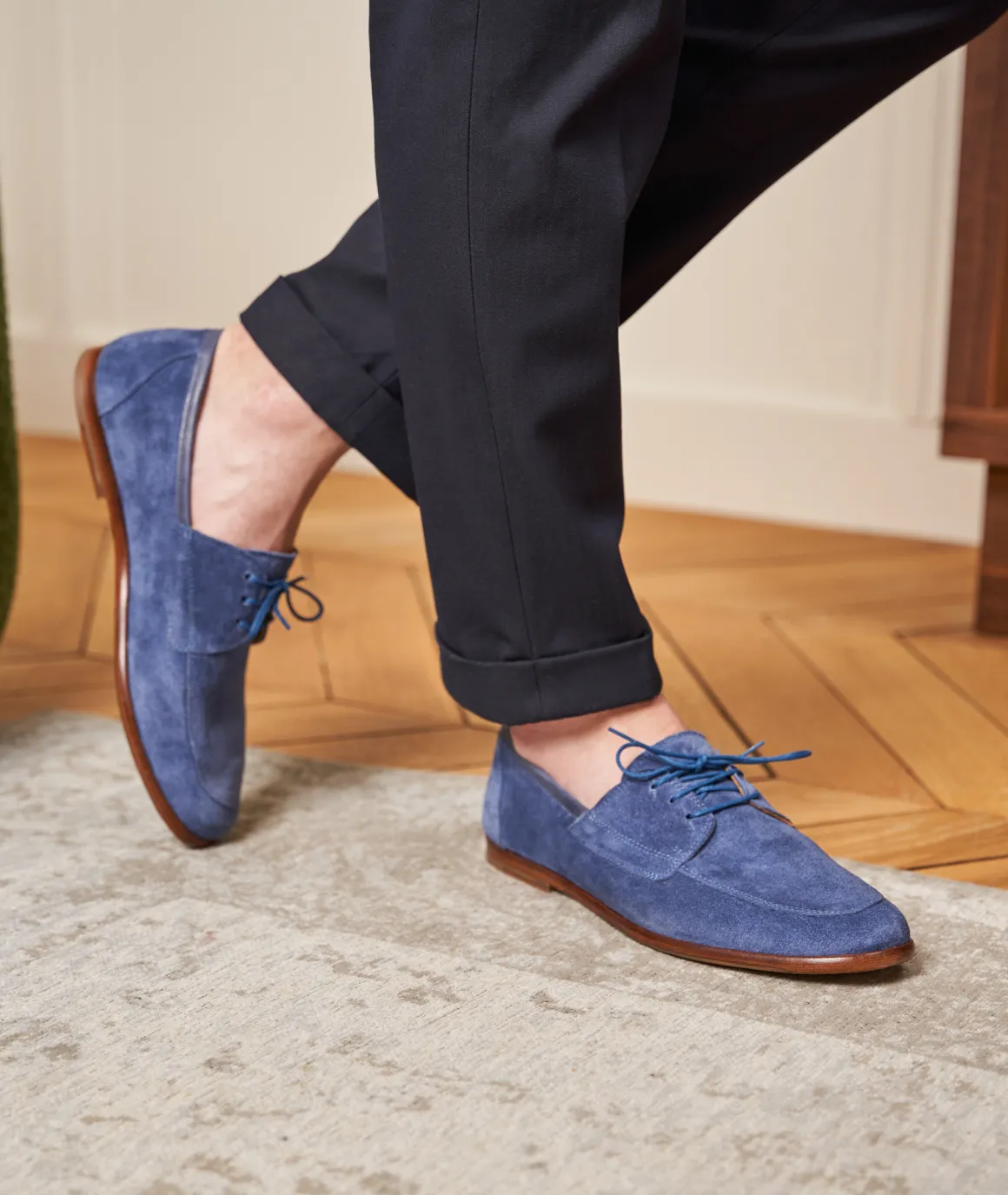 Homme Paire et Fils Mocassins-Mocassin bateau en daim bleu roi