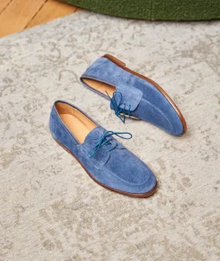 Homme Paire et Fils Mocassins-Mocassin bateau en daim bleu roi