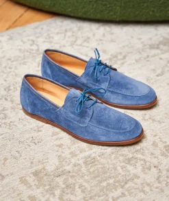 Homme Paire et Fils Mocassins-Mocassin bateau en daim bleu roi