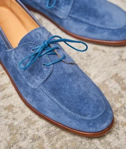Homme Paire et Fils Mocassins-Mocassin bateau en daim bleu roi