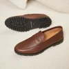 Homme Paire et Fils Mocassins-Mocassin en cuir grainé marron