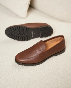 Homme Paire et Fils Mocassins-Mocassin en cuir grainé marron