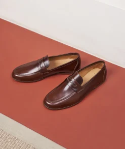Homme Paire et Fils Mocassins-Mocassin en cuir patiné marron