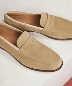 Homme Paire et Fils Mocassins-Mocassin en daim beige