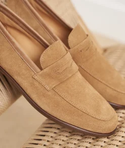 Homme Paire et Fils Mocassins-Mocassin en daim beige