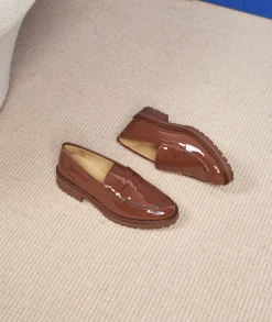 Femme Paire et Fils Mocassins Et Derbies-Mocassin femme en cuir cognac verni