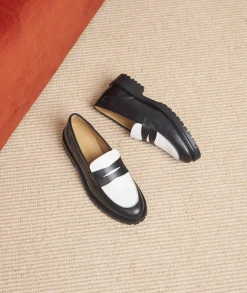 Femme Paire et Fils Mocassins Et Derbies-Mocassin femme en cuir noir et blanc