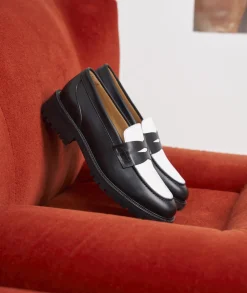 Femme Paire et Fils Mocassins Et Derbies-Mocassin femme en cuir noir et blanc