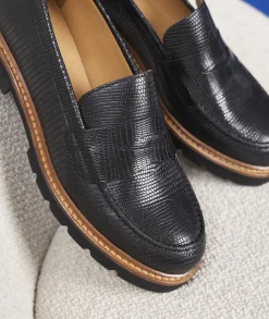 Femme Paire et Fils Mocassins Et Derbies-Mocassin femme en cuir noir texturé