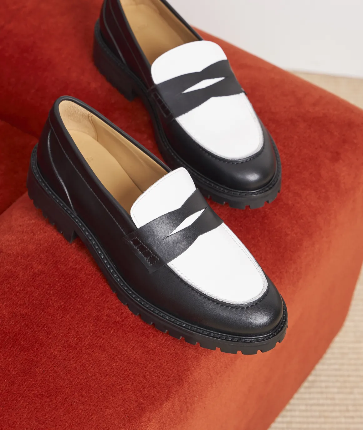 Femme Paire et Fils Mocassins Et Derbies-Mocassin femme en cuir noir et blanc