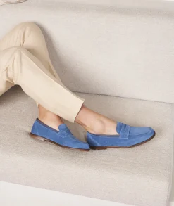 Femme Paire et Fils Mocassins Et Derbies-Mocassin femme en daim bleu ciel