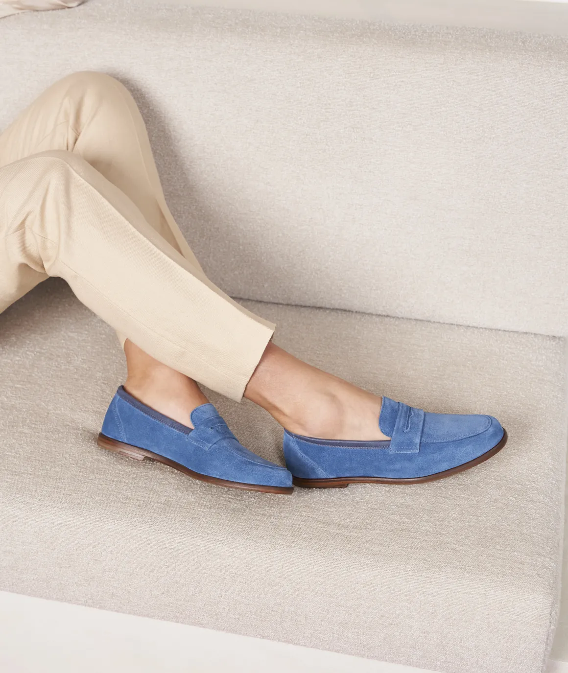 Femme Paire et Fils Mocassins Et Derbies-Mocassin femme en daim bleu ciel