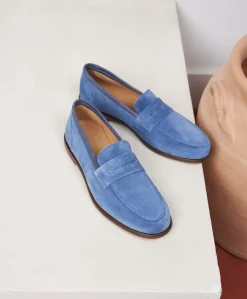 Femme Paire et Fils Mocassins Et Derbies-Mocassin femme en daim bleu ciel