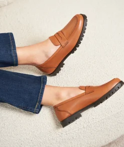 Femme Paire et Fils Mocassins Et Derbies-Mocassin femme en cuir cognac