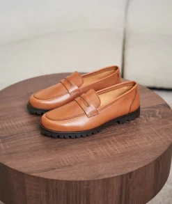 Femme Paire et Fils Mocassins Et Derbies-Mocassin femme en cuir cognac