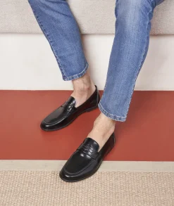 Homme Paire et Fils Mocassins-Mocassin homme en cuir noir vernis