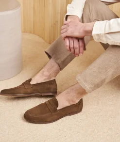Homme Paire et Fils Mocassins-Mocassin homme en daim marron